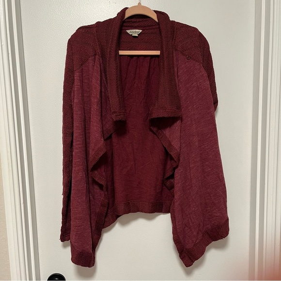 Lucky Brand waterfall sweater cardigan women's large burgundy red open front - Picture 2 of 5